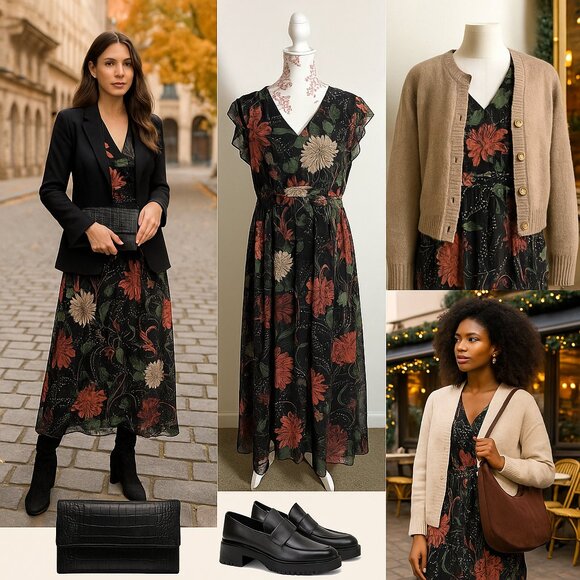 🌸 Venus Floral Maxi Dress – Sophisticated Fall Statement Piece 🌸 - Picture 3 of 14